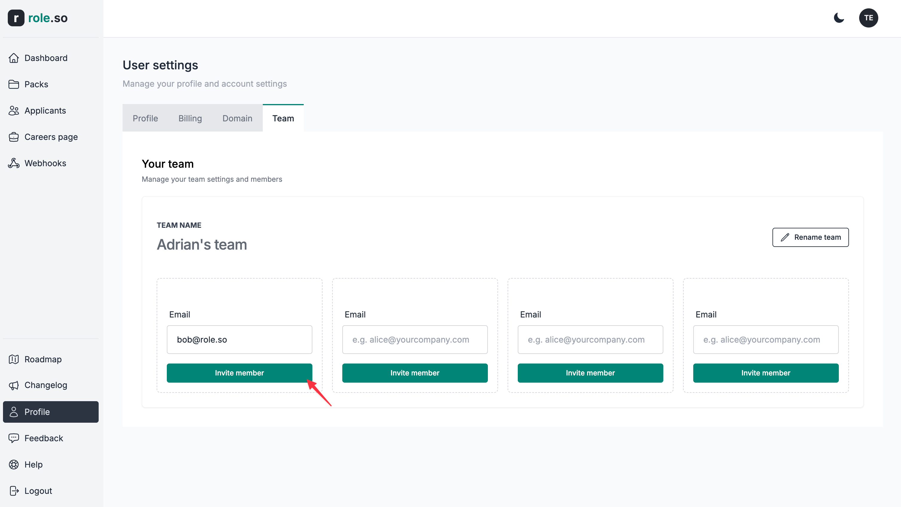 Invite member button